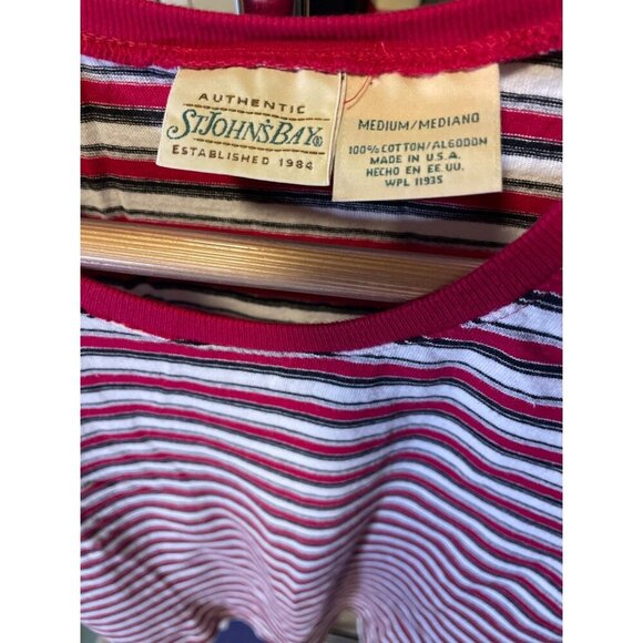 St. John's Bay Red Striped Crew Neck Short Sleeved Top Sz M - Picture 6 of 7